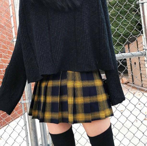 Yellow Checkered Skirt - Grunge Style Clothing for Aesthetic Outfits