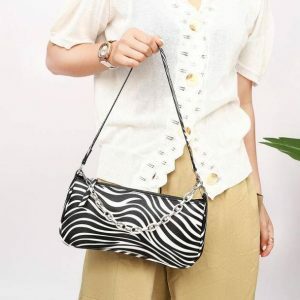 Zebra Print Handbag - Trendy Grunge Style Accessory for Aesthetic Outfits