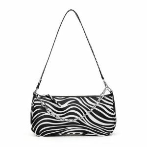 Zebra Print Handbag - Trendy Grunge Style Accessory for Aesthetic Outfits